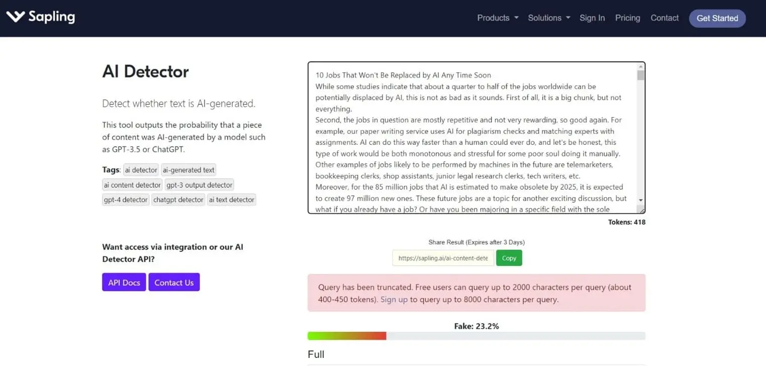 Results for human text 5