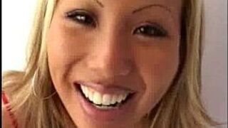 Blond asian bitch gets eye cumshot - porn video